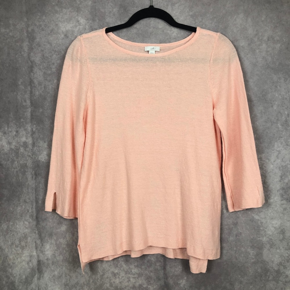 J.Jill Women's Size XS Cotton Linen Blend Knit Top Light Pink 3/4 Slit Sleeve